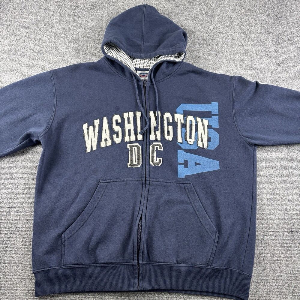America Hoodie Mens M US M Navy Washington DC USA Zip Up Established 1790